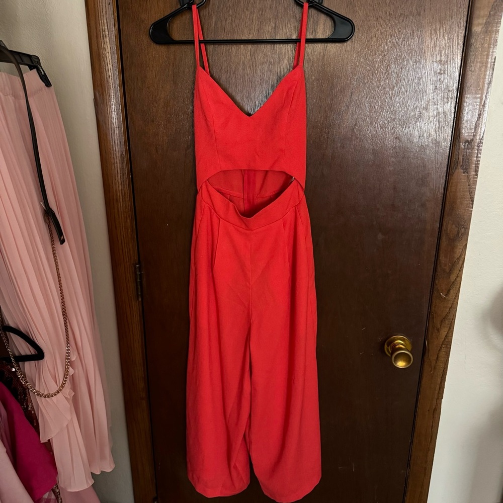 Charlotte Russe Cutout Detailed Spaghetti Strap Wide Leg Jumpsuit